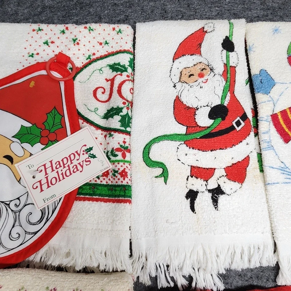VTG Lot Christmas Country Dish Kitchen Towels Apron Potholder Goose Cottage